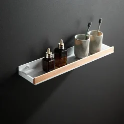 Shower Caddy Bathroom Shelves Wall Mounted Beech Space Aluminum Shower Shelf Storage Organizer Rack Bathroom Kitchen Bathroom Hardware Pendant Shower Rack Corner Shelf 1pc