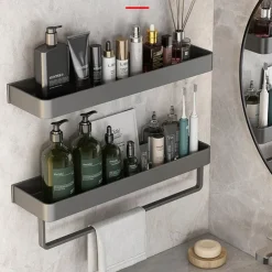 Shower Caddy Bathroom Shelves Wall Mounted Gun Grey Storage Organizer Rack Bathroom Kitchen Bathroom Hardware Pendant Bathroom Shelf Space Aluminum Shower Rack Corner Shelf Square Bath Shower Shelf