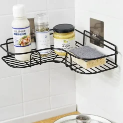Shower Caddy Bathroom Shelf with Hooks, Shower Caddy Rack, Bathroom Kitchen No Punching Triangle Storage Rack, Bathroom Accessories
