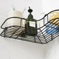 Shower Caddy Bathroom Shelf with Hooks, Shower Caddy Rack, Bathroom Kitchen No Punching Triangle Storage Rack, Bathroom Accessories