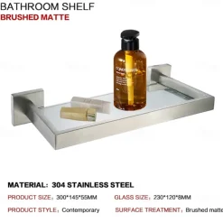 Shower Caddy Bathroom Shelf Adorable Creative Contemporary Modern Stainless Steel Tempered Glass Metal 1PC - Bathroom Wall Mounted