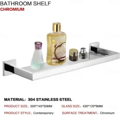 Shower Caddy Bathroom Shelf Adorable Creative Contemporary Modern Stainless Steel Tempered Glass Metal 1PC - Bathroom Wall Mounted