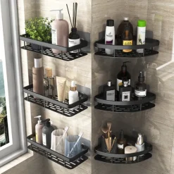 Shower Caddy Bathroom Triangle Basket Suction Cup Wall Type Space Aluminum Shower Room Triangle Non Perforated Toilet Corner Shelf