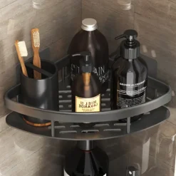 Shower Caddy Bathroom Triangle Basket Suction Cup Wall Type Space Aluminum Shower Room Triangle Non Perforated Toilet Corner Shelf