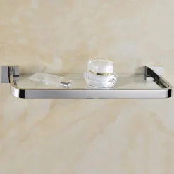 Shower Caddy 8mm Tempered Glass Toilet Shelf Bathroom Cosmetics Toiletries Storage Layer Shelf Thickened 304 Stainless Steel Mirror Bright Light Color, Various Specifications Are Available