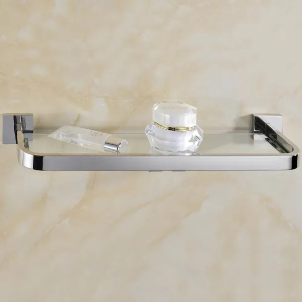 Shower Caddy 8mm Tempered Glass Toilet Shelf Bathroom Cosmetics Toiletries Storage Layer Shelf Thickened 304 Stainless Steel Mirror Bright Light Color, Various Specifications Are Available