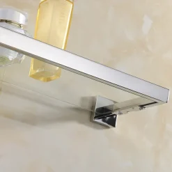 Shower Caddy 8mm Tempered Glass Toilet Shelf Bathroom Cosmetics Toiletries Storage Layer Shelf Thickened 304 Stainless Steel Mirror Bright Light Color, Various Specifications Are Available