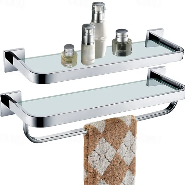 Shower Caddy 8mm Tempered Glass Toilet Shelf Bathroom Cosmetics Toiletries Storage Layer Shelf Thickened 304 Stainless Steel Mirror Bright Light Color, Various Specifications Are Available