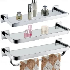 Shower Caddy 8mm Tempered Glass Toilet Shelf Bathroom Cosmetics Toiletries Storage Layer Shelf Thickened 304 Stainless Steel Mirror Bright Light Color, Various Specifications Are Available
