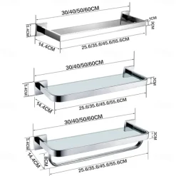 Shower Caddy 8mm Tempered Glass Toilet Shelf Bathroom Cosmetics Toiletries Storage Layer Shelf Thickened 304 Stainless Steel Mirror Bright Light Color, Various Specifications Are Available