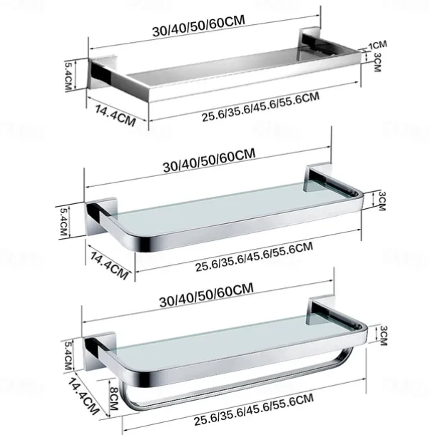 Shower Caddy 8mm Tempered Glass Toilet Shelf Bathroom Cosmetics Toiletries Storage Layer Shelf Thickened 304 Stainless Steel Mirror Bright Light Color, Various Specifications Are Available