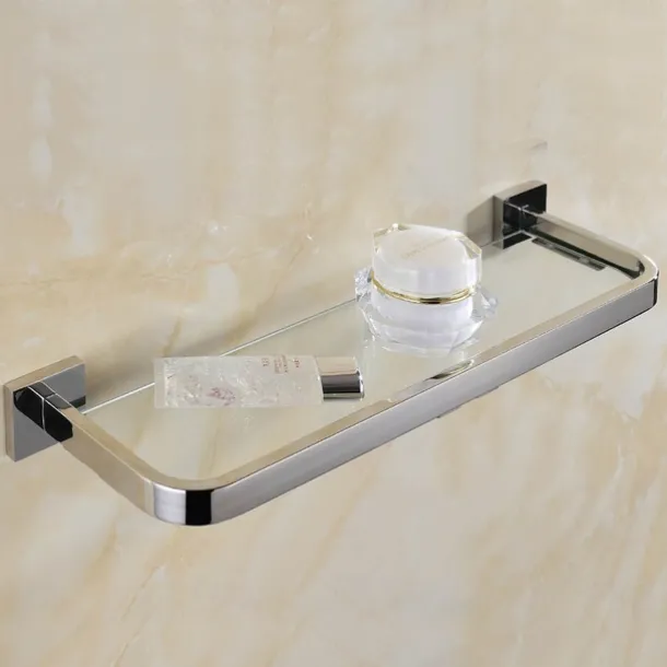 Shower Caddy 8mm Tempered Glass Toilet Shelf Bathroom Cosmetics Toiletries Storage Layer Shelf Thickened 304 Stainless Steel Mirror Bright Light Color, Various Specifications Are Available