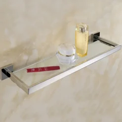 Shower Caddy 8mm Tempered Glass Toilet Shelf Bathroom Cosmetics Toiletries Storage Layer Shelf Thickened 304 Stainless Steel Mirror Bright Light Color, Various Specifications Are Available