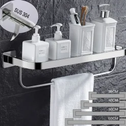 Shower Caddy Modern Bath Multifunctional Storage Rack With Towel Bar Stainless Steel Thickened Towel Rack Bathroom Tempered Glass Cosmetics Bathroom Supplies Storage Rack
