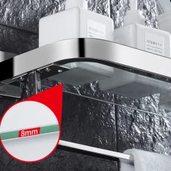 Shower Caddy Modern Bath Multifunctional Storage Rack With Towel Bar Stainless Steel Thickened Towel Rack Bathroom Tempered Glass Cosmetics Bathroom Supplies Storage Rack