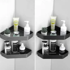 Shower Caddy 2pcs Shower Shelf Adhesive Shower Rack Corner Shower Shelves No Drilling Wall Mounted Space Aluminum for Bathroom