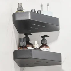 Shower Caddy 2pcs Shower Shelf Adhesive Shower Rack Corner Shower Shelves No Drilling Wall Mounted Space Aluminum for Bathroom
