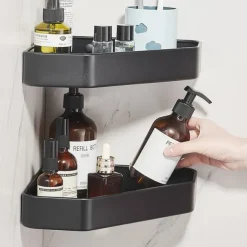 Shower Caddy 2pcs Shower Shelf Adhesive Shower Rack Corner Shower Shelves No Drilling Wall Mounted Space Aluminum for Bathroom