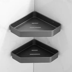 Shower Caddy 2pcs Shower Shelf Adhesive Shower Rack Corner Shower Shelves No Drilling Wall Mounted Space Aluminum for Bathroom