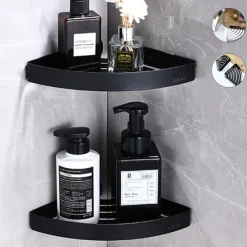 Shower Caddy Shower Shelf Corner,Stainless Steel Shower Shelves Wall Mounted Shower Caddy Storage Basket Bathroom Kitchen Organizer, 2 Tier(Black/Silver)