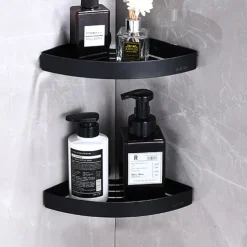 Shower Caddy Shower Shelf Corner,Stainless Steel Shower Shelves Wall Mounted Shower Caddy Storage Basket Bathroom Kitchen Organizer, 2 Tier(Black/Silver)