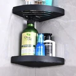 Shower Caddy Shower Shelf Corner,Stainless Steel Shower Shelves Wall Mounted Shower Caddy Storage Basket Bathroom Kitchen Organizer, 2 Tier(Black/Silver)