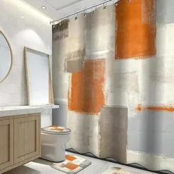 Shower Curtain 180cm 70",Watercolor Shower Curtain Set, Polyester Waterproof Shower Curtain, Non-slip Floor Mat, Toilet Seat, Bathroom Mat&12 Plastic Hooks, for Bathroom Bathtub Decoration