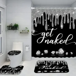 Shower Curtain 180cm*180cm(70"*70"),Watercolor Polyester Waterproof, Non-slip Floor Mat, Toilet Seat, Bathroom Mat & 12 Plastic Hooks, for Bathroom Bathtub Decoration