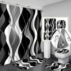 Shower Curtain 180cm*180cm(70"*70"),Watercolor Polyester Waterproof, Non-slip Floor Mat, Toilet Seat, Bathroom Mat & 12 Plastic Hooks, for Bathroom Bathtub Decoration