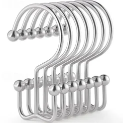 Shower Curtain Hooks, 12 Pcs Shower Curtain Rings, Durable Rust Proof Black Shower Curtain Hooks, Shower Rings for Curtain, Double Glide Shower Curtain Hooks for Shower Curtain Rods