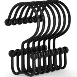 Shower Curtain Hooks, 12 Pcs Shower Curtain Rings, Durable Rust Proof Black Shower Curtain Hooks, Shower Rings for Curtain, Double Glide Shower Curtain Hooks for Shower Curtain Rods