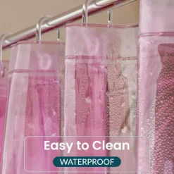 Shower Curtain Liner, Plastic Shower Liner PEVA 183cm*183cm 72x72" Lightweight Waterproof Shower Curtains for Bathroom with Magnets and Rustproof Grommets, Clear Pink