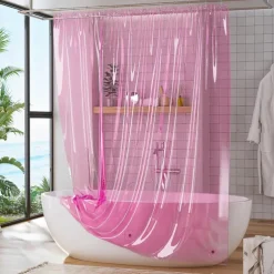 Shower Curtain Liner, Plastic Shower Liner PEVA 183cm*183cm 72x72" Lightweight Waterproof Shower Curtains for Bathroom with Magnets and Rustproof Grommets, Clear Pink
