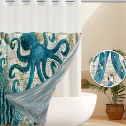 Shower Curtain Set with Snap-in Liner and Sheer Window 180cm*180cm(70"*70"), Water-Repellent Polyester, No-Hook Grommet Top, 120 GSM Double-Layer Hotel Spa Bathroom Partition,Exotic Animal Pattern