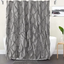 Shower Curtain Sets with Rugs Pinched Pleat Farmhouse Shower Curtain Elegant Decor Set with 12 Hooks for Bathroom Standard Dark Grey Blue White