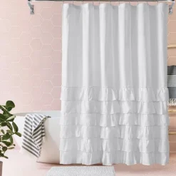 Shower Curtain Sets with Rugs Pinched Pleat Farmhouse Shower Curtain Elegant Decor Set with 12 Hooks for Bathroom Standard Dark Grey Blue White