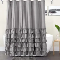 Shower Curtain Sets with Rugs Pinched Pleat Farmhouse Shower Curtain Elegant Decor Set with 12 Hooks for Bathroom Standard Dark Grey Blue White