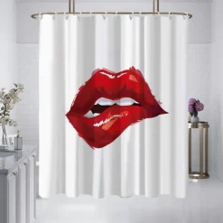 Shower Curtain with 12 Hooks 180cm*180cm(70"*70") Polyester Washable Waterproof Pattern Bathroom Bathtub Decor Sexy Red Lip