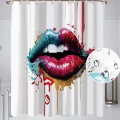 Shower Curtain with 12 Hooks 180cm*180cm(70"*70") Polyester Washable Waterproof Pattern Bathroom Bathtub Decor Sexy Red Lip