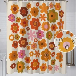 Shower Curtain with 12 Hooks 180cm*180cm(70"*70") Polyester Washable Waterproof Pattern Bathroom Bathtub Decor Vintage Peony Floral