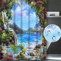 Shower Curtain with 12 Hooks 180cm*180cm(70"*70") Polyester Washable Waterproof Pattern Bathroom Bathtub Decor Rustic Farmhouse Wooden Vintage