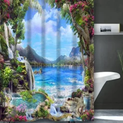 Shower Curtain with 12 Hooks 180cm*180cm(70"*70") Polyester Washable Waterproof Pattern Bathroom Bathtub Decor Rustic Farmhouse Wooden Vintage