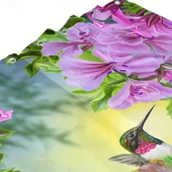 Shower Curtain With 12 Hooks, Waterproof and Mildew-Proof Polyester Bath Curtain, Machine Washable Fabric Bath Curtains, Hummingbirds Flowers Pattern Bathroom Decor