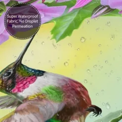 Shower Curtain With 12 Hooks, Waterproof and Mildew-Proof Polyester Bath Curtain, Machine Washable Fabric Bath Curtains, Hummingbirds Flowers Pattern Bathroom Decor