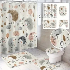 Shower Curtain with 12 Plastic Hooks 180cm*180cm(70"*70"),Watercolor Shower Curtain Set, Polyester Waterproof, Non-slip Floor Mat, Toilet Seat, Bathroom Mat, for Bathroom Bathtub Decoration