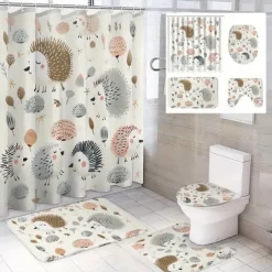 Shower Curtain with 12 Plastic Hooks 180cm*180cm(70"*70"),Watercolor Shower Curtain Set, Polyester Waterproof, Non-slip Floor Mat, Toilet Seat, Bathroom Mat, for Bathroom Bathtub Decoration