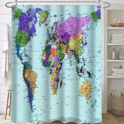 Shower Curtain with Hooks 180cm*180cm(70"*70") Polyester Washable Waterproof World Map Pattern