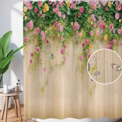 Shower Curtain with Hooks 180cm*180cm(70"*70") Polyester Washable Waterproof Floral Butterfly Pattern Bathroom Decor