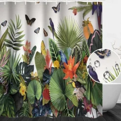 Shower Curtain with Hooks 180cm*180cm(70"*70") Polyester Washable Waterproof Forest Tropical Rainforest Plant Pattern Home Decoration Bathroom