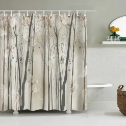 Shower Curtain with Hooks 180cm*180cm(70"*70") Polyester Washable Waterproof Landscape Plant Leaf Pattern